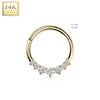 14KT Yellow Gold Dainty White CZ Gems Hinged Septum Clicker Hoop - Pierced Universe