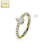 14KT Yellow Gold Pave White CZ Pear Shaped Center Hinged Clicker Hoop - Pierced Universe