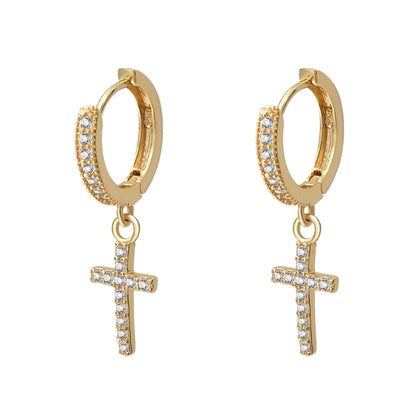 Sterling Silver Pave Hoop Earrings with cz cross