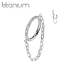 Implant Grade Titanium White CZ Pave Chain Dangle Hinged Clicked Hoop