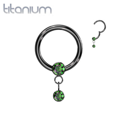 Implant Grade Titanium Black PVD Vitrail Medium CZ Bezel Dangle Hinged Clicker Hoop - Pierced Universe