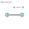 Titanium Internally Threaded Aqua CZ Ball Gem Nipple Ring