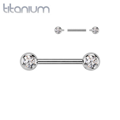 Titanium Internally Threaded White CZ Ball Gem Nipple Ring