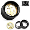 3-Piece 316L Black Surgical Steel with Gold Anchor Center Screw On Ear Gauges Tunnels