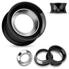 3-Piece 316L Black Surgical Steel with Removable Center Double Flared Ear Screw On Tunnels