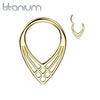 Implant Grade Titanium Gold PVD Art Deco Cross Weave V Shaped Septum Ring Clicker Hoop