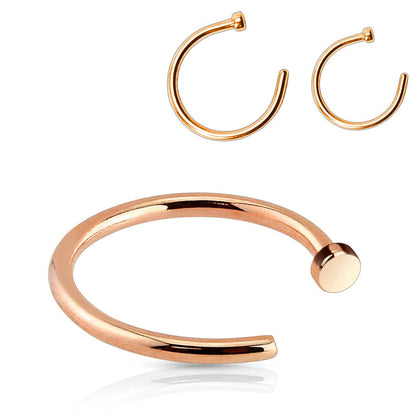 316L Rose Gold Plated Surgical Steel Half Open Ended Nose Ring Hoop with Stopper - Pierced Universe