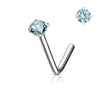 316L Surgical Steel 3mm CZ Aqua Gem Prong L Shape Nose Stud - Pierced Universe