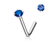 316L Surgical Steel 3mm CZ Blue Gem Prong L Shape Nose Stud - Pierced Universe