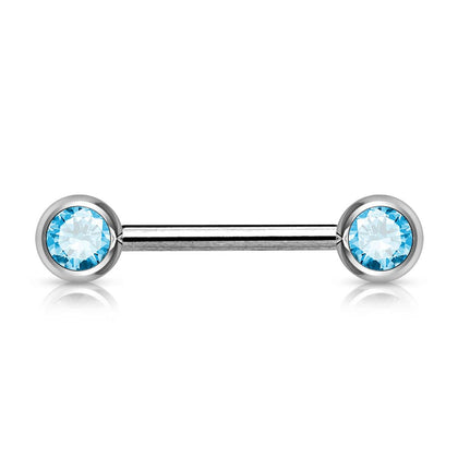 316L Surgical Steel Aqua CZ Ball Gem Nipple Ring Barbell - Pierced Universe