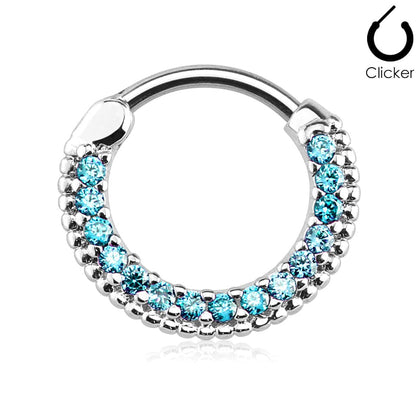 316L Surgical Steel Aqua CZ Easy Hinged Clicker Septum Ring - Pierced Universe