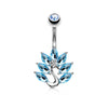 316L Surgical Steel Aqua CZ Peacock Belly Ring - Pierced Universe