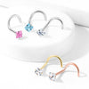 316L Surgical Steel Aqua Square CZ Gem Corkscrew Nose Ring Stud - Pierced Universe