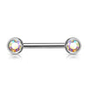 316L Surgical Steel Aurora Borealis CZ Ball Gem Nipple Ring Barbell - Pierced Universe