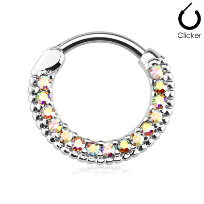 316L Surgical Steel Aurora Borealis Easy Hinged Clicker Septum Ring - Pierced Universe