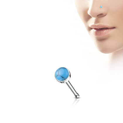 316L Surgical Steel Ball End Semi Precious Turquoise Stone Nose Stud - Pierced Universe