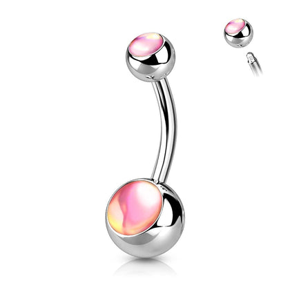 316L Surgical Steel Basic Pink Iridescent Stone Belly Ring - Pierced Universe