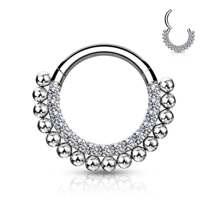 316L Surgical Steel Beaded Tribal Hinged Septum Ring Hoop Clicker - Pierced Universe