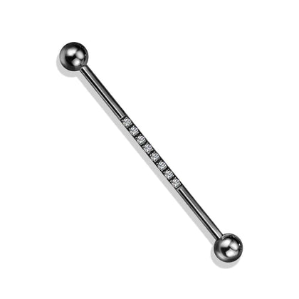 316L Surgical Steel Black PVD Industrial Straight Barbell With Dainty White CZ Gems - Pierced Universe