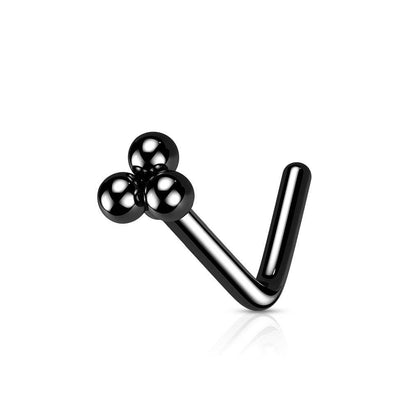 316L Surgical Steel Black PVD Trillium Ball Top L-Shape Nose Ring Stud - Pierced Universe