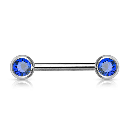 316L Surgical Steel Blue CZ Ball Gem Nipple Ring Barbell