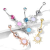 316L Surgical Steel Blue Glitter Opal Tribal Sun Belly Button Ring - Pierced Universe