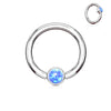 316L Surgical Steel Blue Opal Flat Disk Captive Bead Ring Hoop Ring