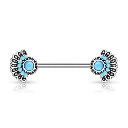 316L Surgical Steel Blue Turquoise Tribal Nipple Ring - Pierced Universe