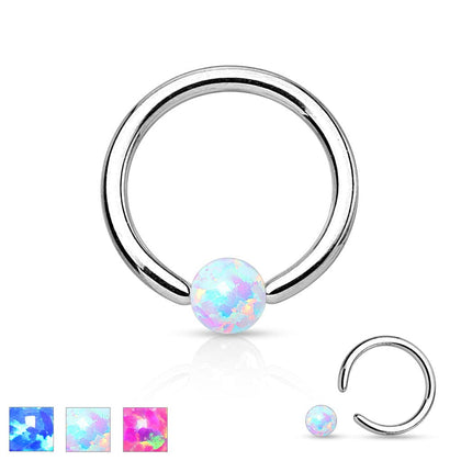 316L Surgical Steel Captive Bead Ring with Opal Ball - Pierced Universe