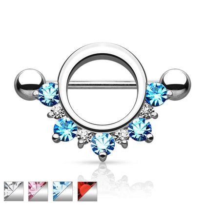 316L Surgical Steel CZ Gem Half Sun Nipple Ring Shield Barbell - Pierced Universe