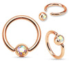 316L Surgical Steel CZ Gem Rose Gold Plated Captive Bead Ring - Pierced Universe