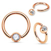 316L Surgical Steel CZ Gem Rose Gold Plated Captive Bead Ring - Pierced Universe