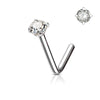 316L Surgical Steel CZ White Gem Prong L Shape Nose Stud - Pierced Universe