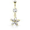 316L Surgical Steel Dangling CZ Gem Star Flower Belly Ring - Pierced Universe