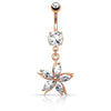 316L Surgical Steel Dangling CZ Gem Star Flower Belly Ring - Pierced Universe