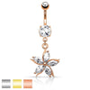 316L Surgical Steel Dangling CZ Gem Star Flower Belly Ring - Pierced Universe