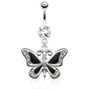 316L Surgical Steel Dangling Epoxy CZ Cute Butterfly Belly Button Navel Ring - Pierced Universe