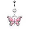 316L Surgical Steel Dangling Epoxy CZ Cute Butterfly Belly Button Navel Ring - Pierced Universe