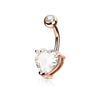 316L Surgical Steel Double Gem Heart CZ Belly Ring - Pierced Universe