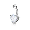 316L Surgical Steel Double Gem Heart CZ Belly Ring - Pierced Universe