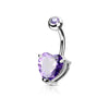 316L Surgical Steel Double Gem Heart CZ Belly Ring - Pierced Universe