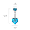 316L Surgical Steel Double Heart Aqua CZ Gem Belly Button Ring - Pierced Universe