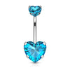 316L Surgical Steel Double Heart Aqua CZ Gem Belly Button Ring - Pierced Universe