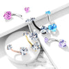 316L Surgical Steel Double Heart Pink CZ Gem Belly Button Ring - Pierced Universe