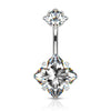 316L Surgical Steel Double Square White CZ Gem Belly Button Ring - Pierced Universe