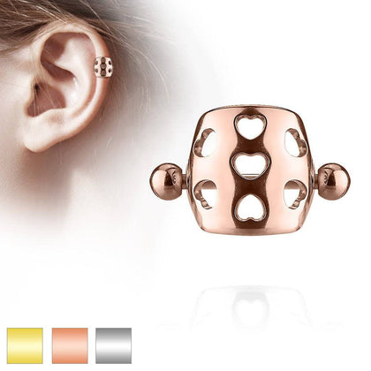 316L Surgical Steel Ear Cuff Heart Shield Helix Straight Barbell Ring - Pierced Universe