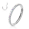 316L Surgical Steel Easy Hinged Aurora Borealis CZ Pave Clicker Hoop - Pierced Universe