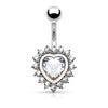 316L Surgical Steel Exclusive CZ Gem Heart Non Dangly Belly Button Ring - Pierced Universe