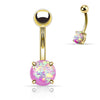 316L Surgical Steel Gold Plated Glitter Opal Belly Button Navel Ring - Pierced Universe