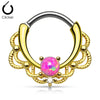 316L Surgical Steel Gold Plated Hinged Opal Stone Lace Septum Clicker Ring - Pierced Universe